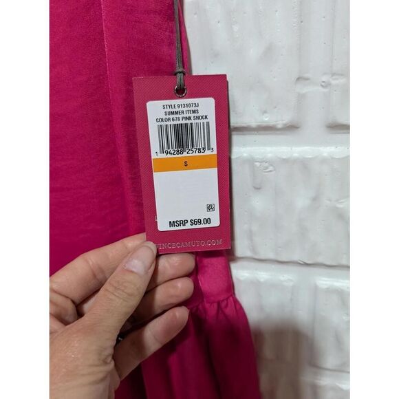 Vince Camuto Women's Hot Pink Solid V-Neck Ruffle Hem Blouse Top Size S NWT - Picture 6 of 7